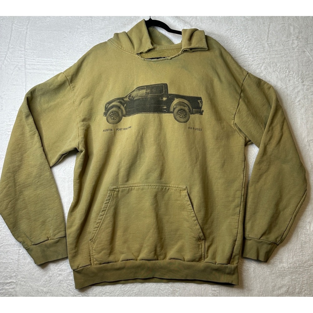 Austin Post Malone 2023 Truck Graphic Hoodie Olive Green XXL Distressed Pullover